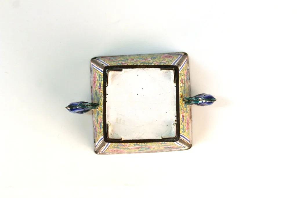 Chinese Painted Enamel Container with Fish Form Handles