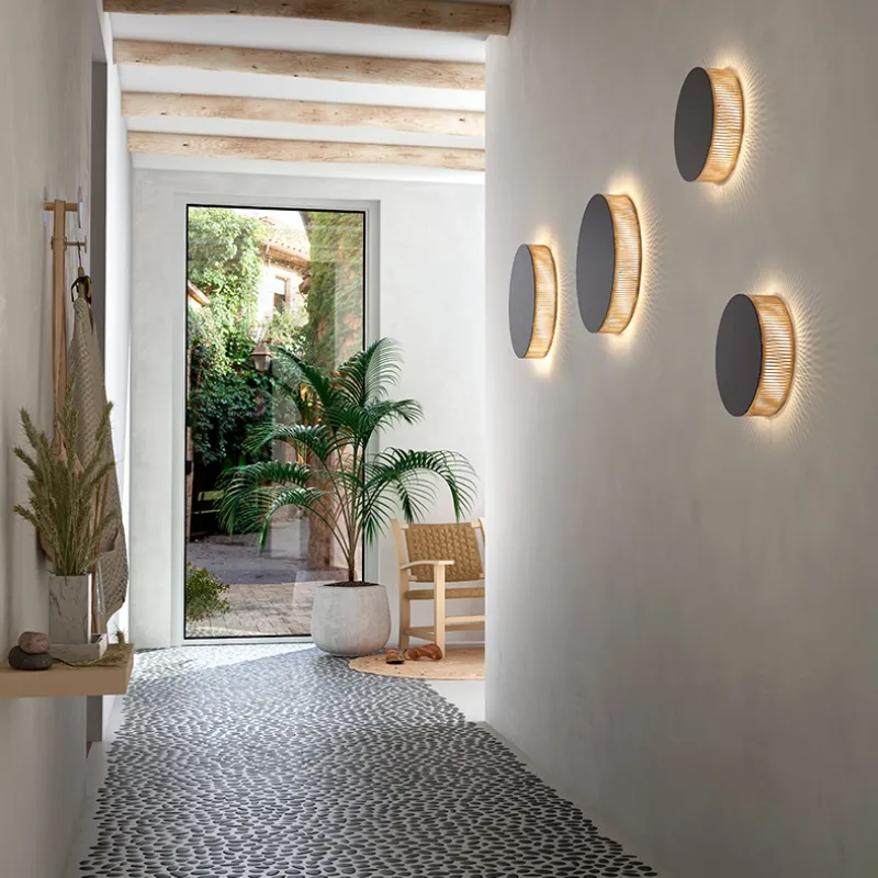 Circular Beige Cotton Thread Wall Light