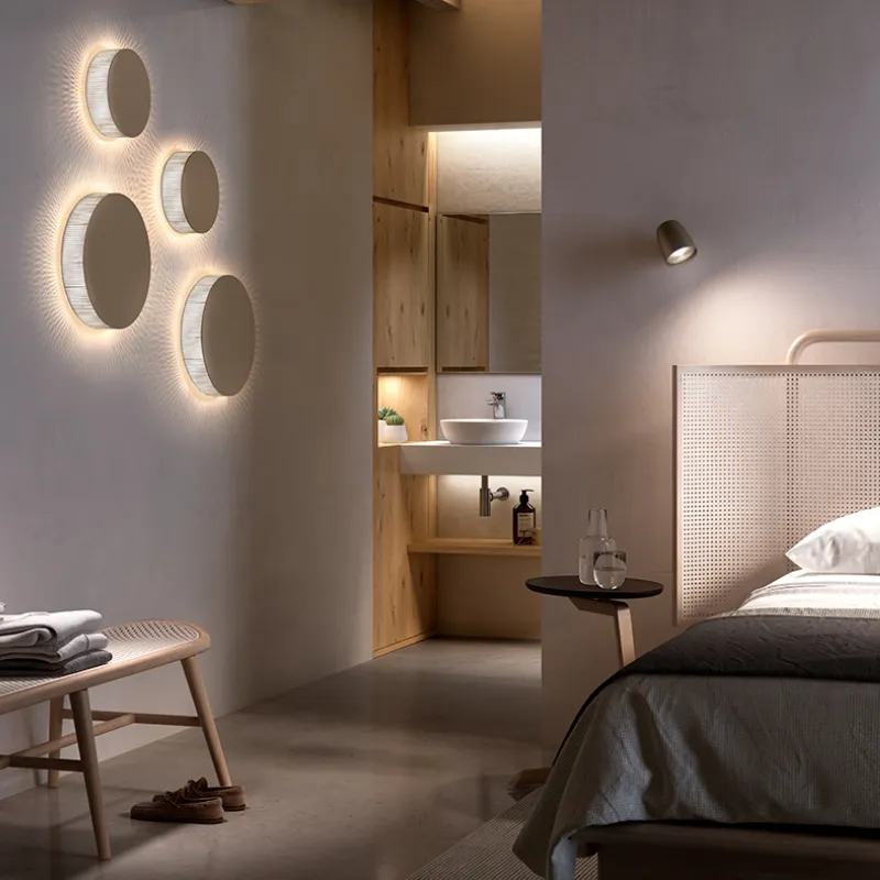 Circular Beige Cotton Thread Wall Light