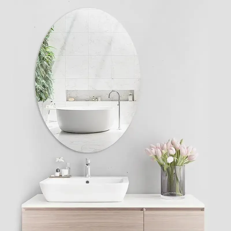 click2shop Oval Adhesive Mirror Sticker for Wall Tiles - Unbreakable Plastic Wall Mirror for Bathroom, Bedroom, Living Room, Basin (30 x 20 cm)