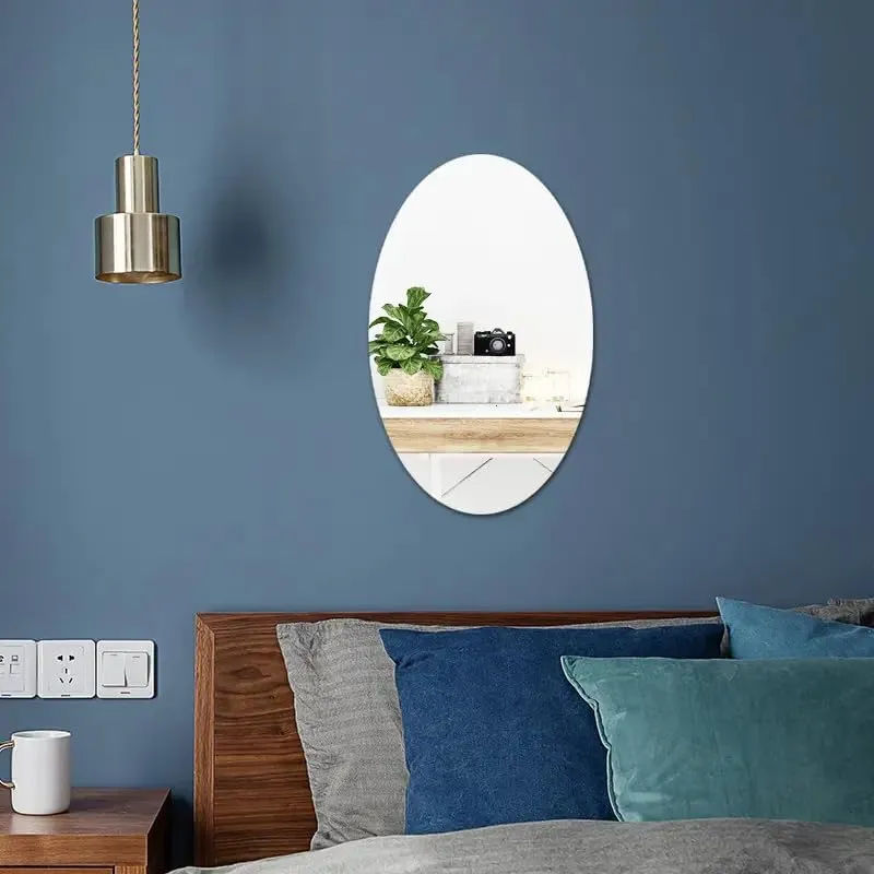 click2shop Oval Adhesive Mirror Sticker for Wall Tiles - Unbreakable Plastic Wall Mirror for Bathroom, Bedroom, Living Room, Basin (30 x 20 cm)