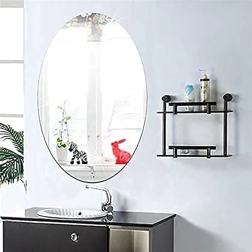 click2shop Oval Adhesive Mirror Sticker for Wall Tiles - Unbreakable Plastic Wall Mirror for Bathroom, Bedroom, Living Room, Basin (30 x 20 cm)
