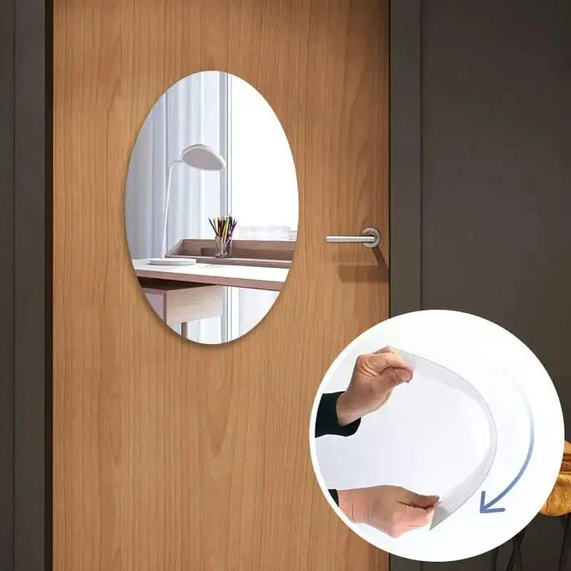 click2shop Oval Adhesive Mirror Sticker for Wall Tiles - Unbreakable Plastic Wall Mirror for Bathroom, Bedroom, Living Room, Basin (30 x 20 cm)