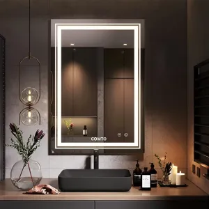COMTO Led Mirror for Bathroom with 3 Color Mode (White/Warm/Cool White) Dimmable and Anti-Fog with Rust & Termite Proof Framed Home Decor (24x32 Inch)