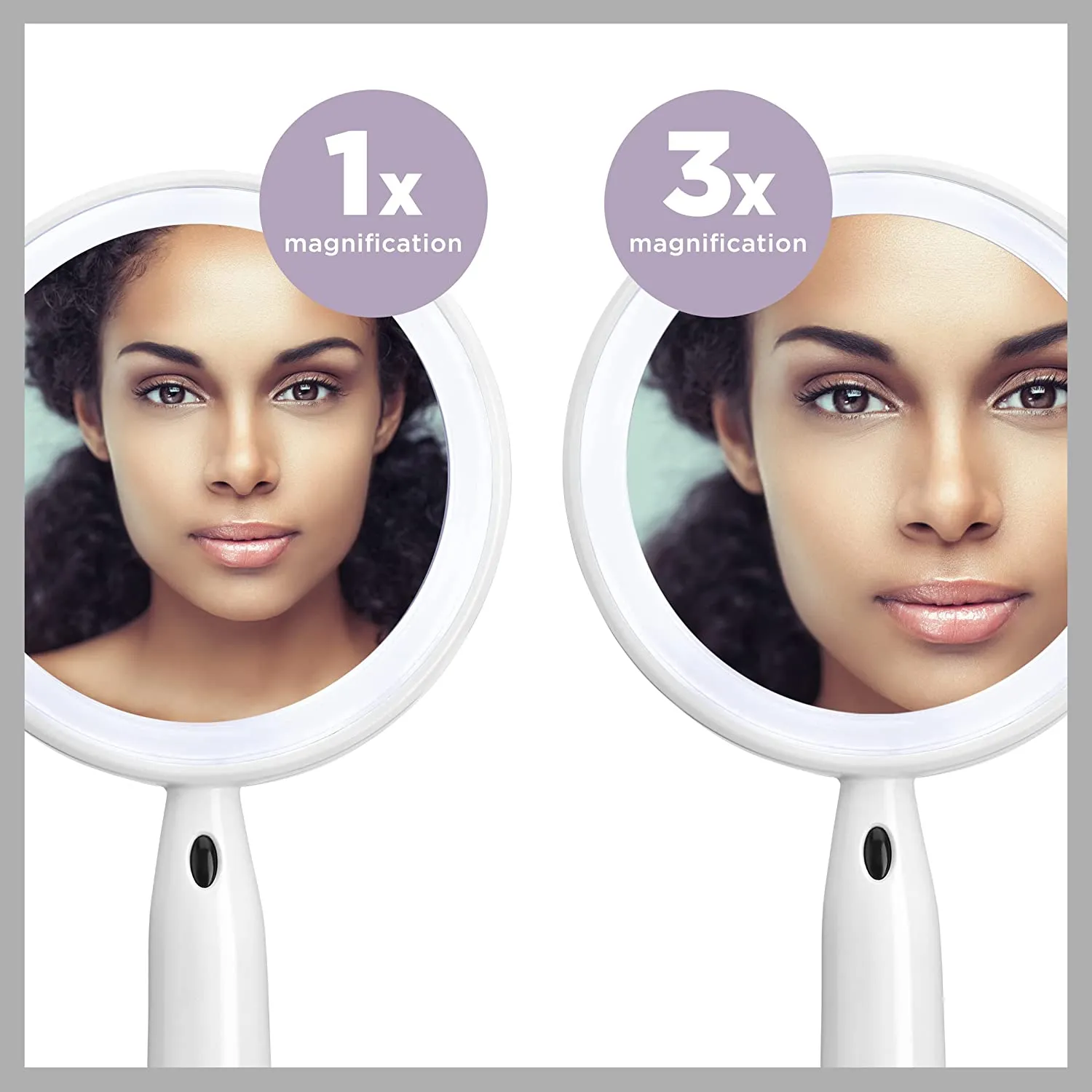 Conair Plastic Double-Sided Lighted Makeup Mirror - Lighted Vanity Makeup Mirror with LED Lights; 1x/3x magnification; White; compact - great for travel - BE52LED-2P