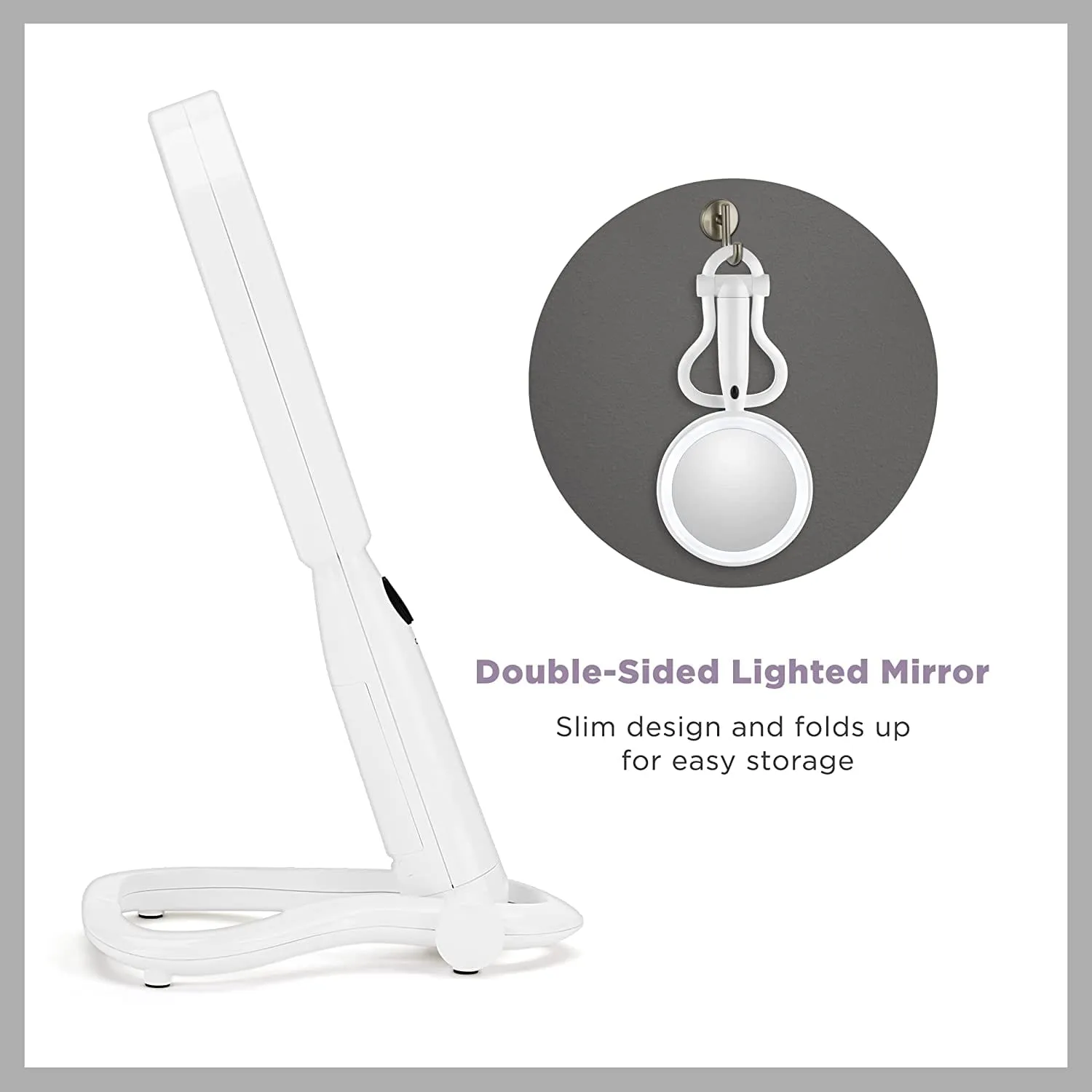 Conair Plastic Double-Sided Lighted Makeup Mirror - Lighted Vanity Makeup Mirror with LED Lights; 1x/3x magnification; White; compact - great for travel - BE52LED-2P