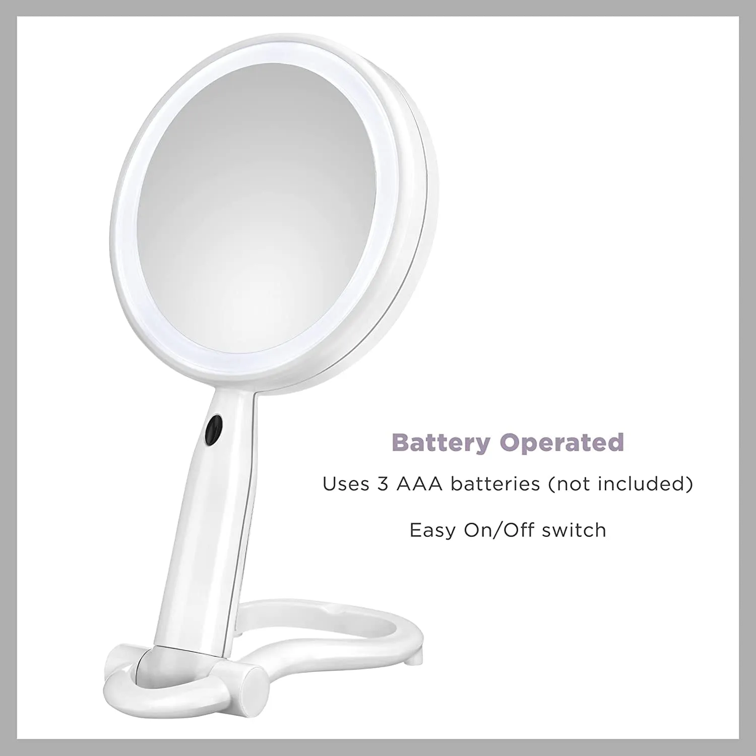 Conair Plastic Double-Sided Lighted Makeup Mirror - Lighted Vanity Makeup Mirror with LED Lights; 1x/3x magnification; White; compact - great for travel - BE52LED-2P