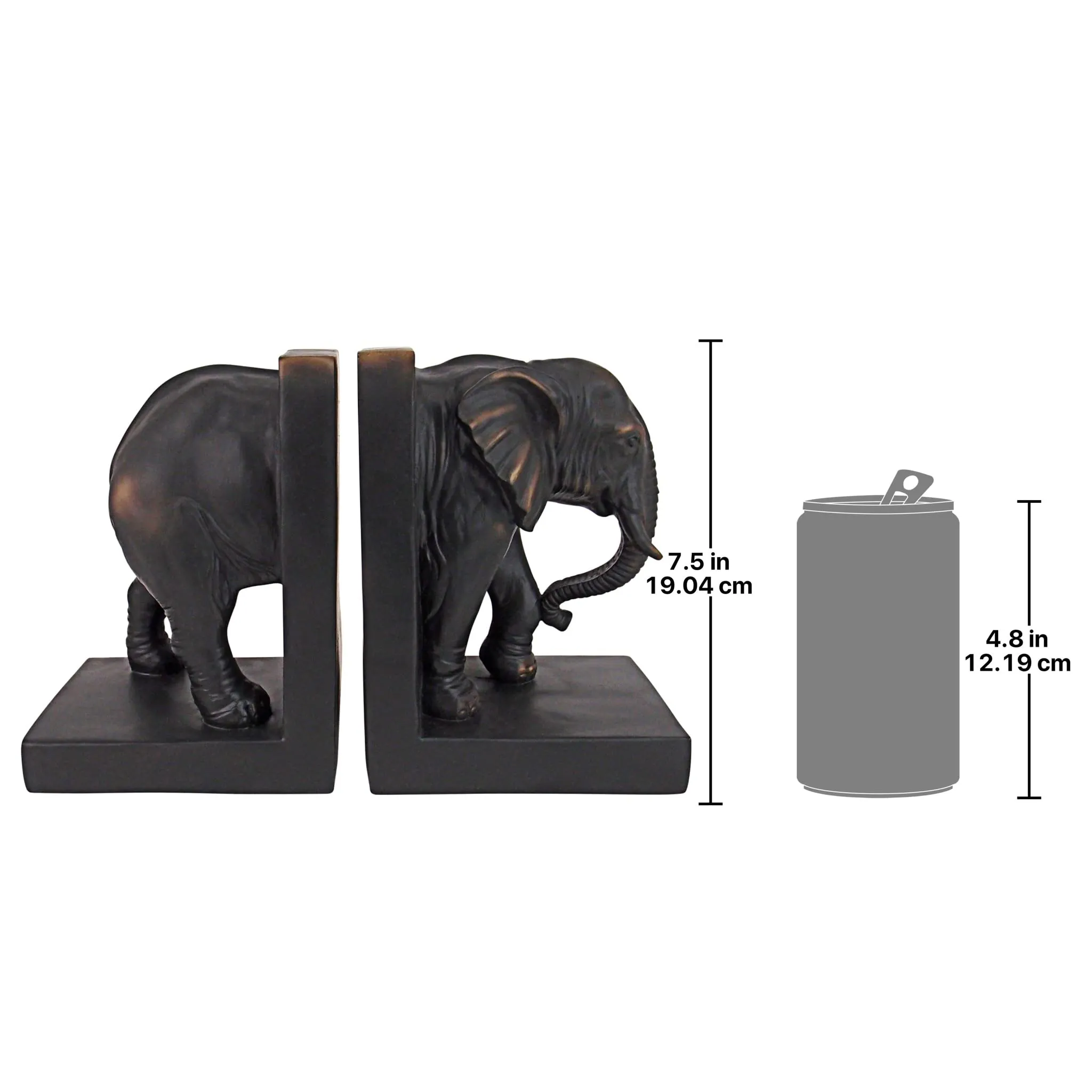 Design Toscano Elephant Bookends Statue, 7 Inch, Set of Two, Faux Bronze,QM2859800