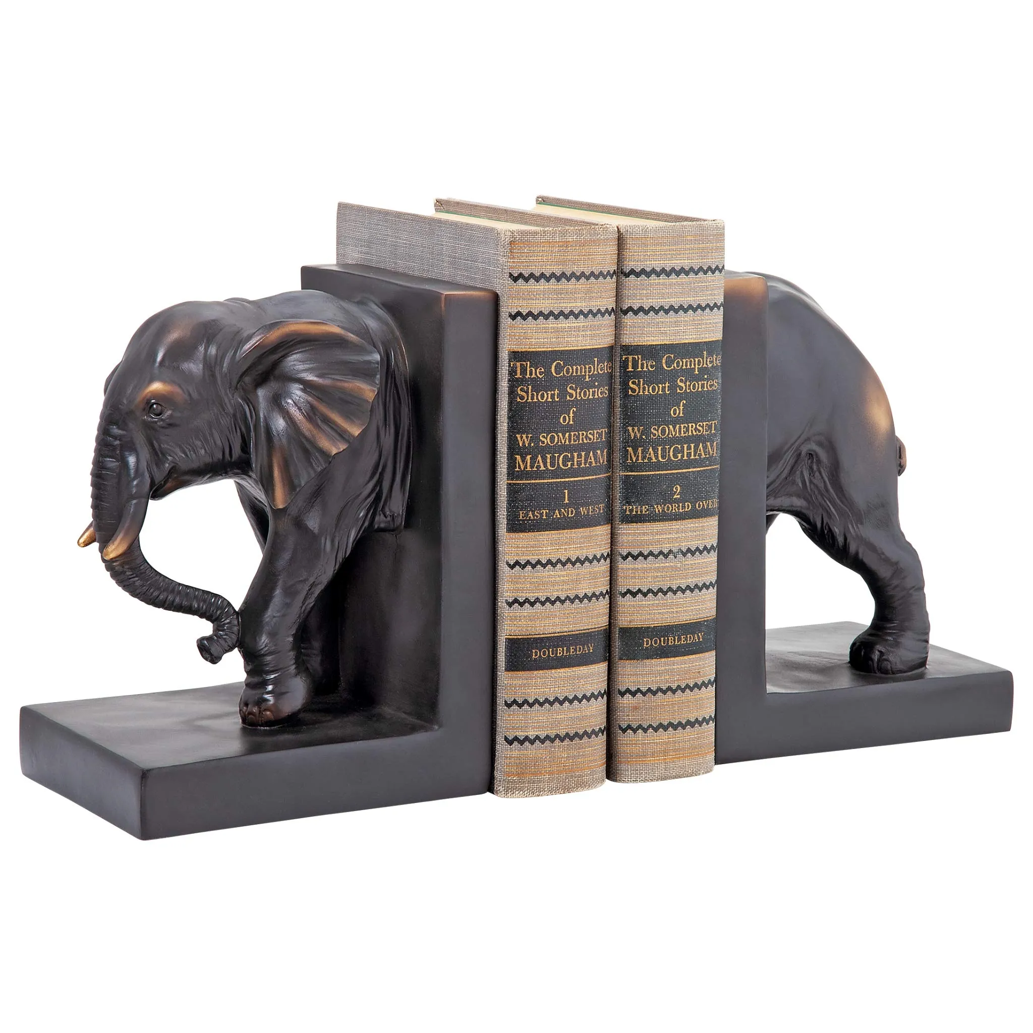 Design Toscano Elephant Bookends Statue, 7 Inch, Set of Two, Faux Bronze,QM2859800