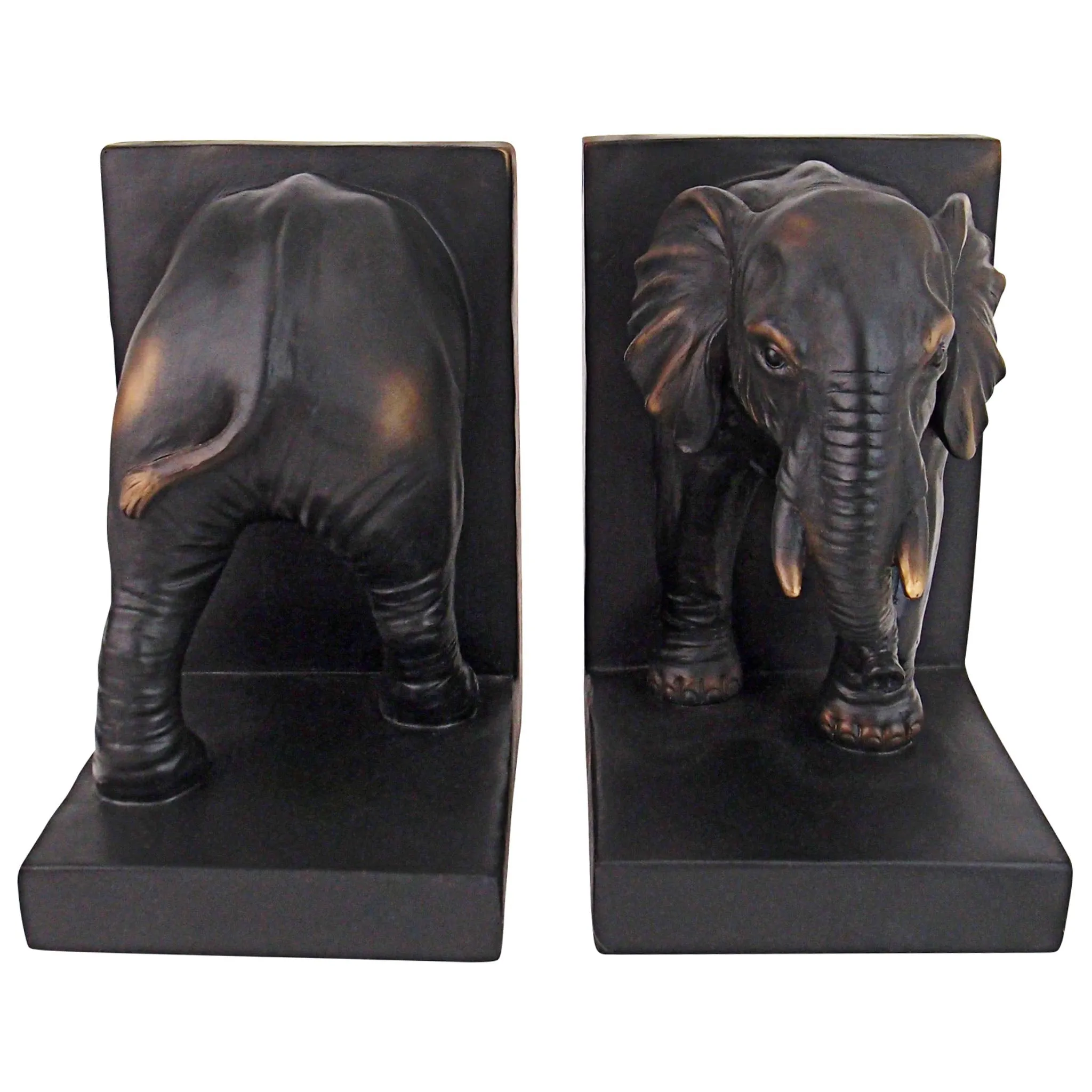 Design Toscano Elephant Bookends Statue, 7 Inch, Set of Two, Faux Bronze,QM2859800