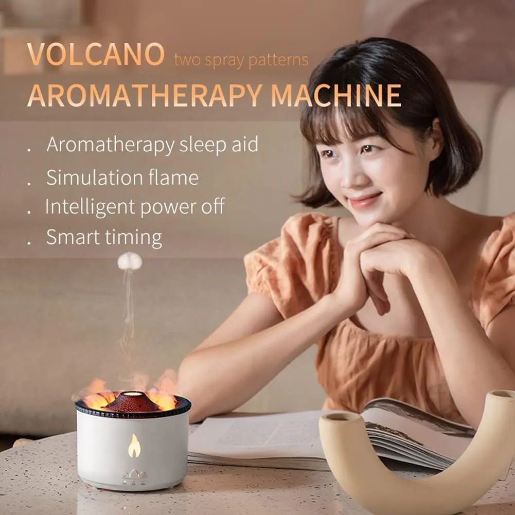 Dhyanut Humidifier Flame Diffuser Atmosphere Light Humidifier Portable Noiseless Aroma Aromatherapy Diffuser, Auto Shut-Off, Volcano Aromatherapy Diffuser for Home Office,Bedroom (Valcano Flame)