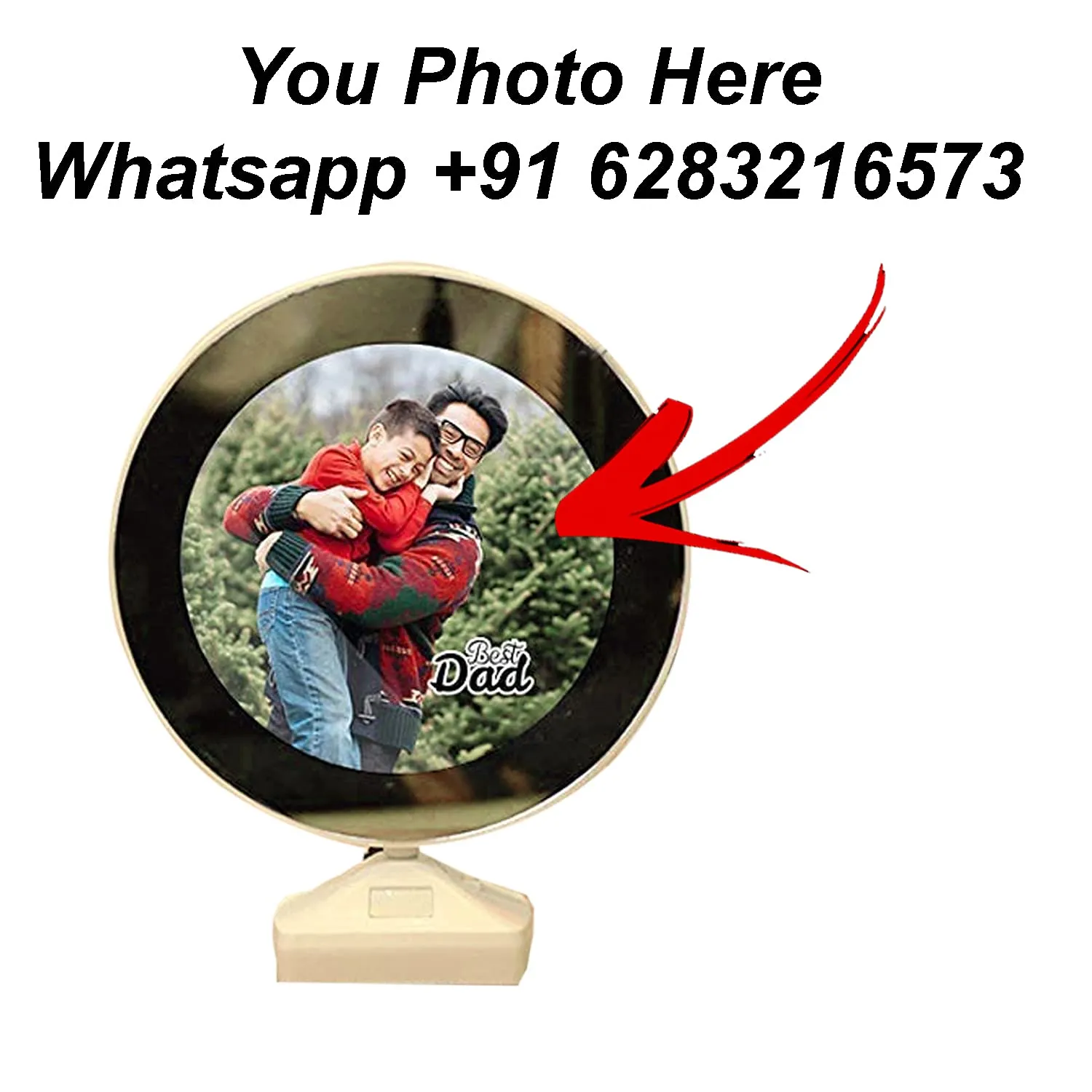 Dubals Magic Glass Mirror Photo Frame with LED Light Round & USB Cable & Customized Personal