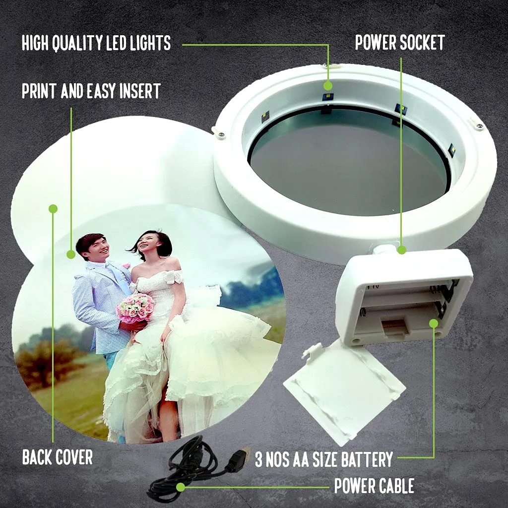 Dubals Magic Glass Mirror Photo Frame with LED Light Round & USB Cable & Customized Personal