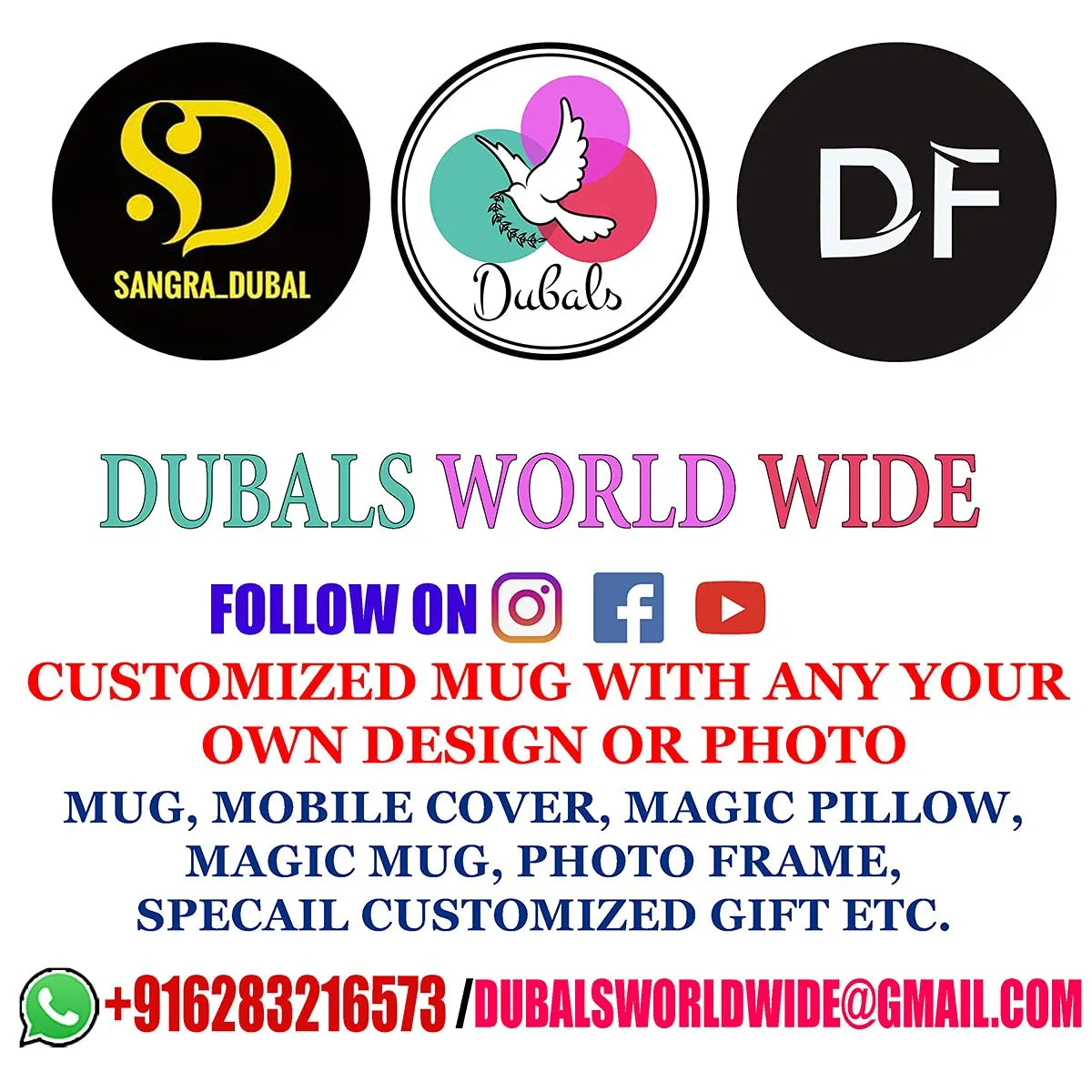 Dubals Magic Glass Mirror Photo Frame with LED Light Round & USB Cable & Customized Personal
