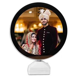 Dubals Magic Glass Mirror Photo Frame with LED Light Round & USB Cable & Customized Personal