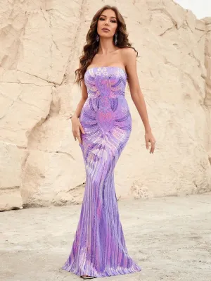 Elegant Mermaid Hem Sequin Tube Party Dress