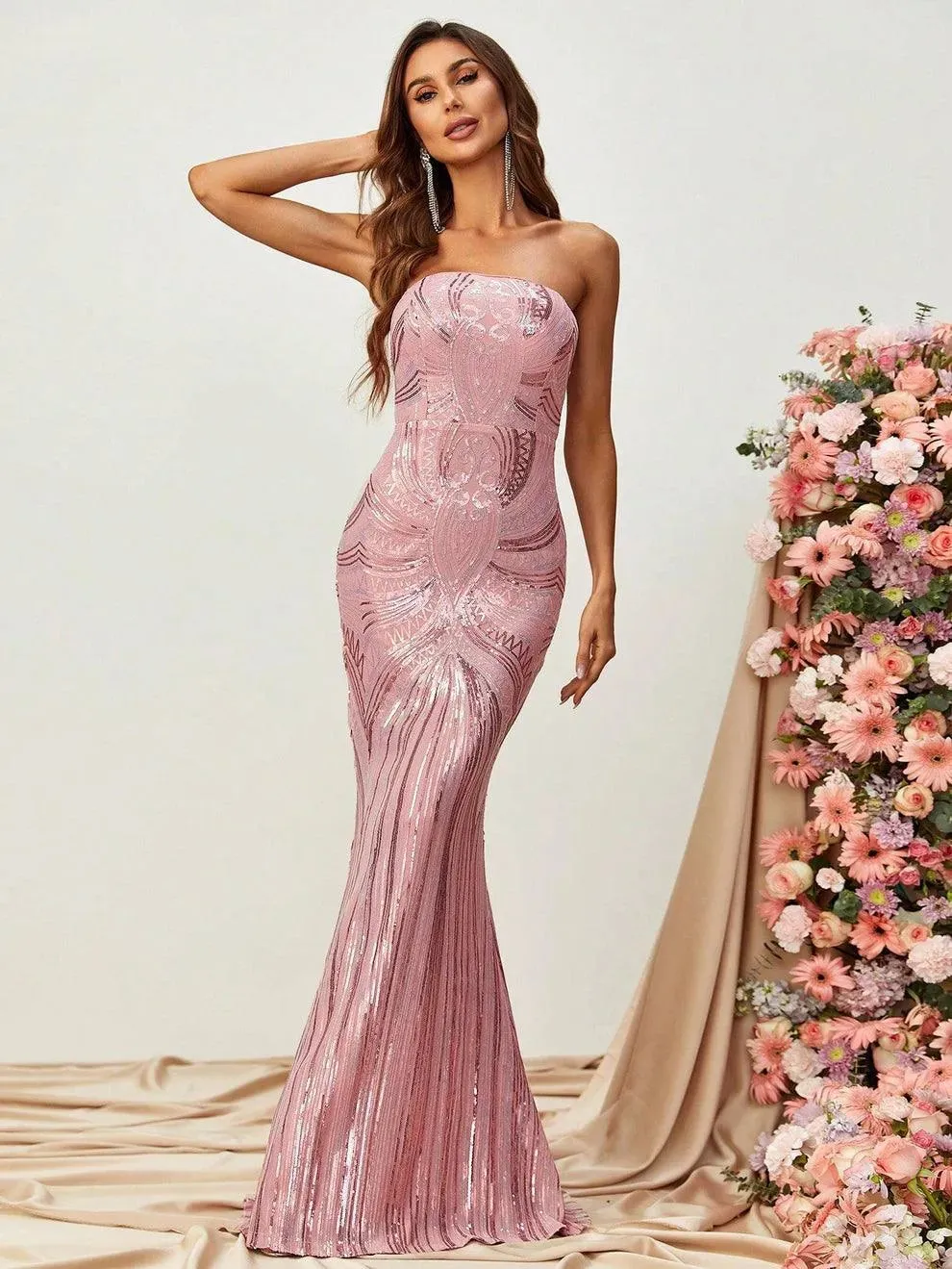 Elegant Mermaid Hem Sequin Tube Party Dress