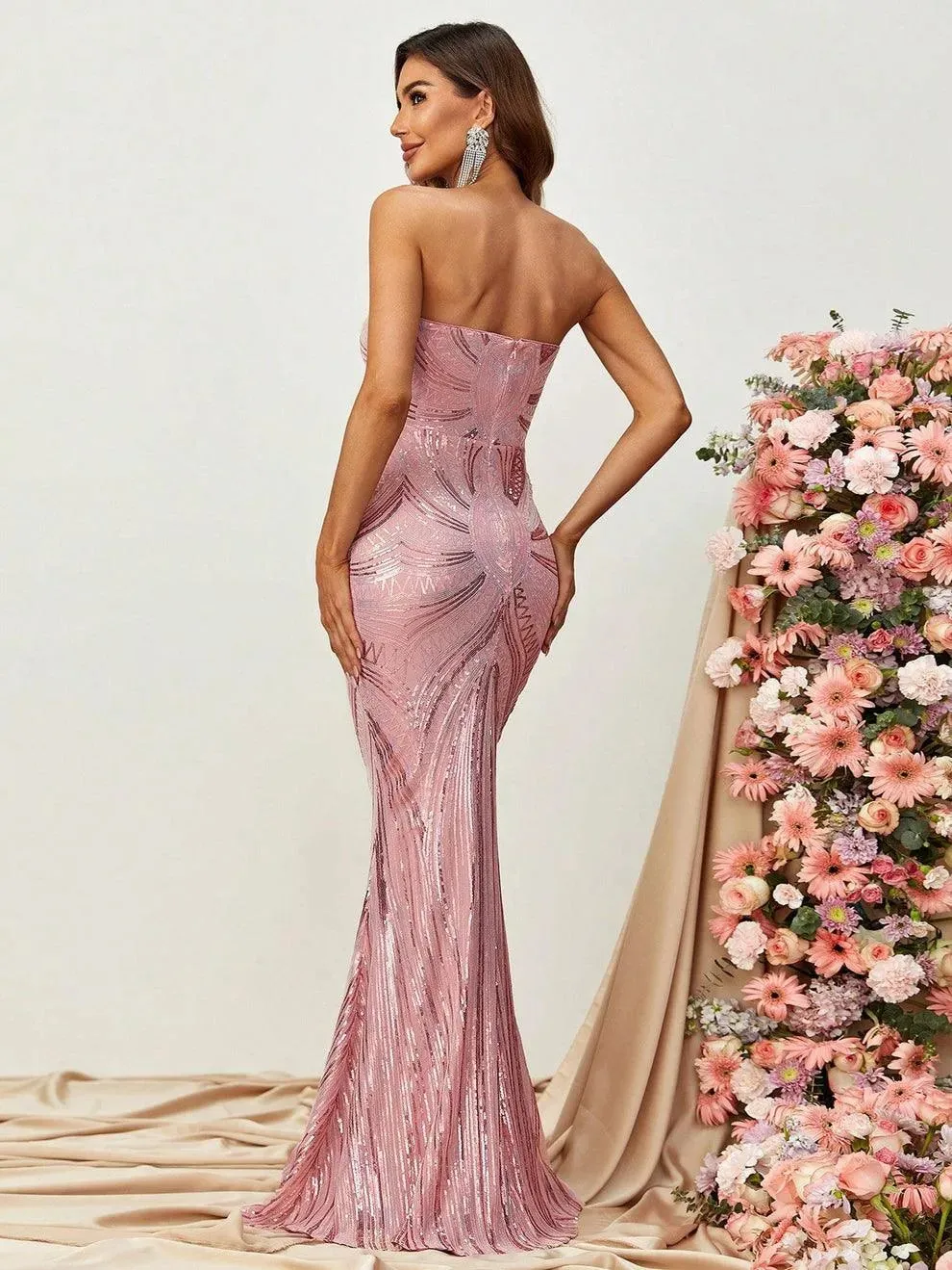 Elegant Mermaid Hem Sequin Tube Party Dress