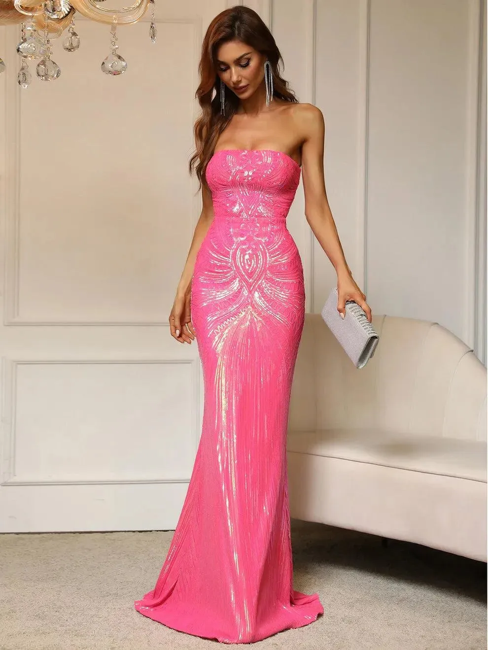 Elegant Mermaid Hem Sequin Tube Party Dress