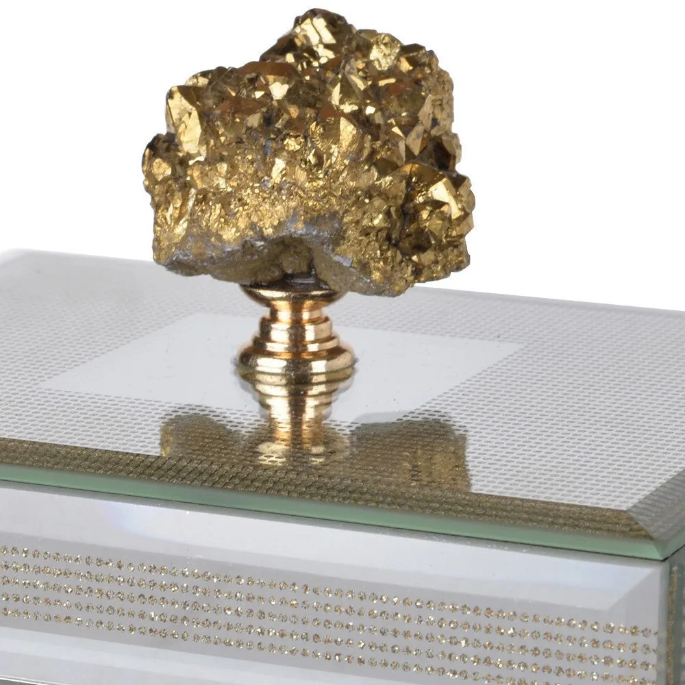 Eve 6 Inch Decorative Accessory Box, Elegant, Mirrored, Stone Accent Chrome By Casagear Home