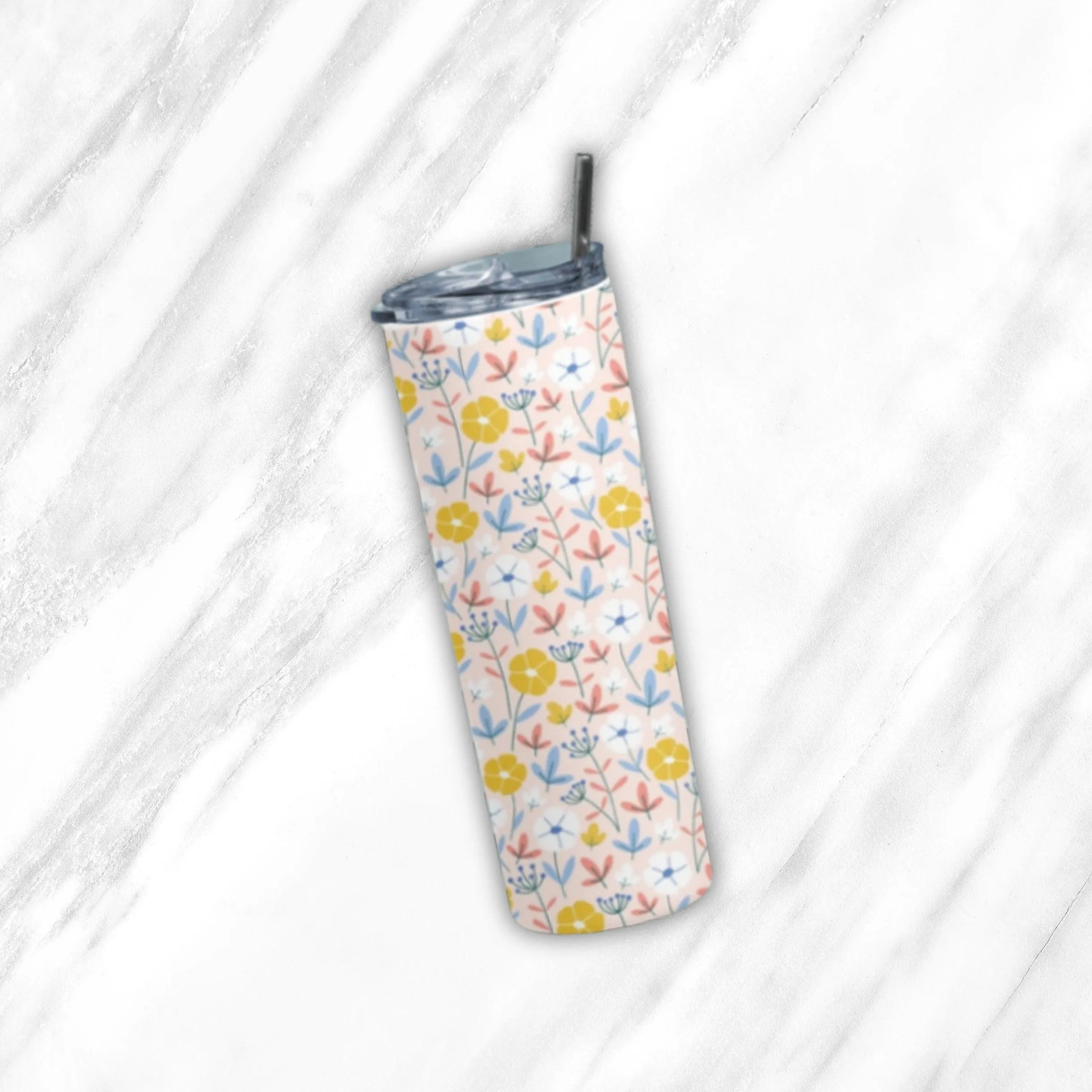 Flower Tumbler Bottle with metal Straw