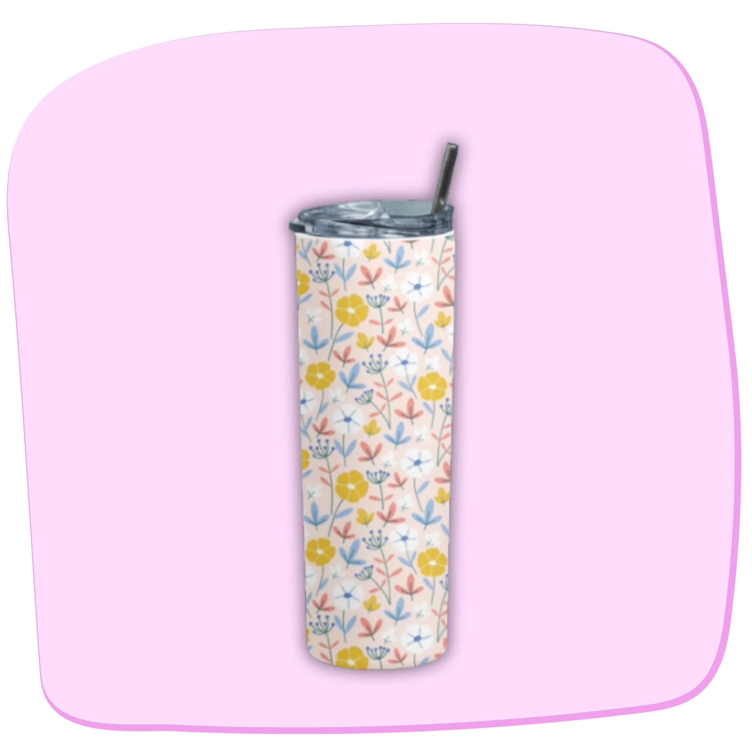 Flower Tumbler Bottle with metal Straw