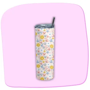 Flower Tumbler Bottle with metal Straw
