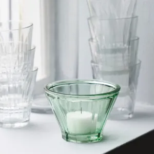 Fluted Jam Jar Style Glass Tealight Holder - Green