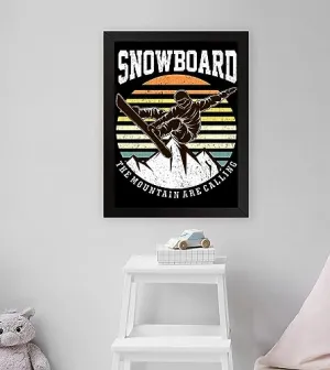 GADGETS WRAP Printed Photo Frame Matte Painting for Home Office Studio Living Room Decoration (11x17inch Black Framed) - Retro Snowboard Mountains