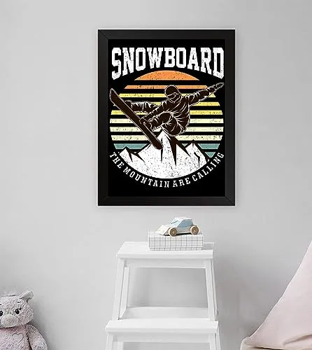 GADGETS WRAP Printed Photo Frame Matte Painting for Home Office Studio Living Room Decoration (11x17inch Black Framed) - Retro Snowboard Mountains
