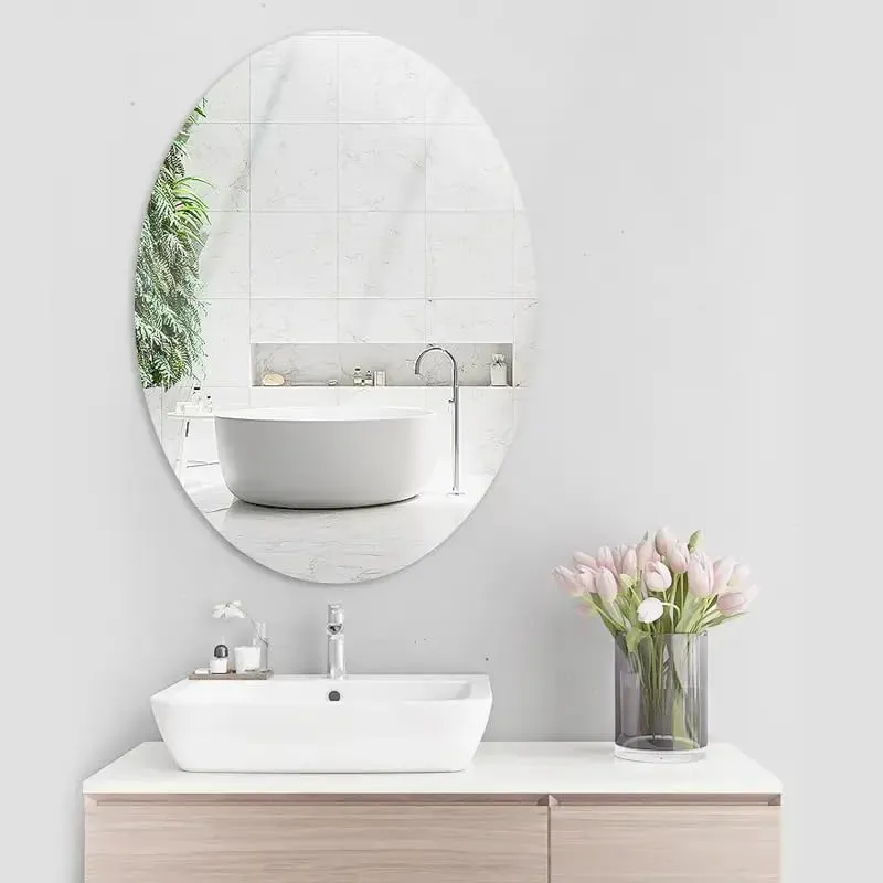 GAKSON Oval Shape Adhesive Mirror Sticker for Wall Tiles Bathroom Bedroom Living Room Basin Mirror Bathroom Wall Mirror Stickers Unbreakable Plastic Wall Mirror 20 * 30 (1, 30X20)
