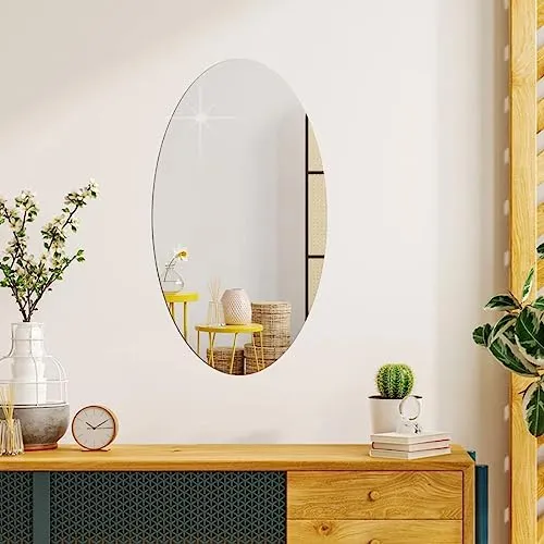 GAKSON Oval Shape Adhesive Mirror Sticker for Wall Tiles Bathroom Bedroom Living Room Basin Mirror Bathroom Wall Mirror Stickers Unbreakable Plastic Wall Mirror 20 * 30 (1, 30X20)
