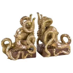Golden Octopus Bookends