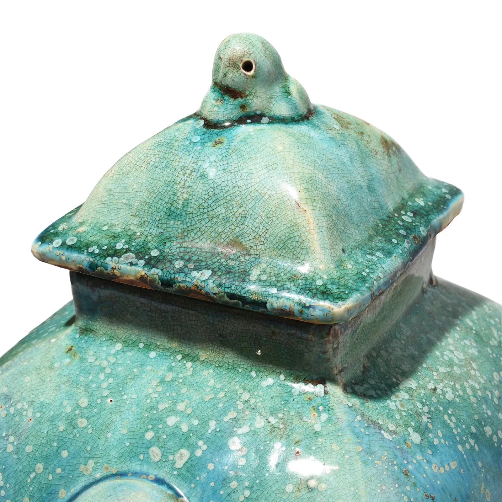 Green Copper Glazed Lidded Urn
