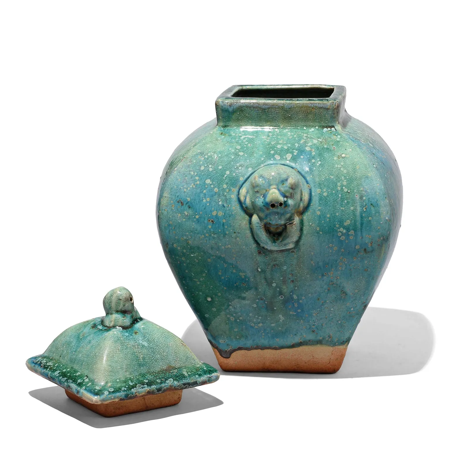 Green Copper Glazed Lidded Urn