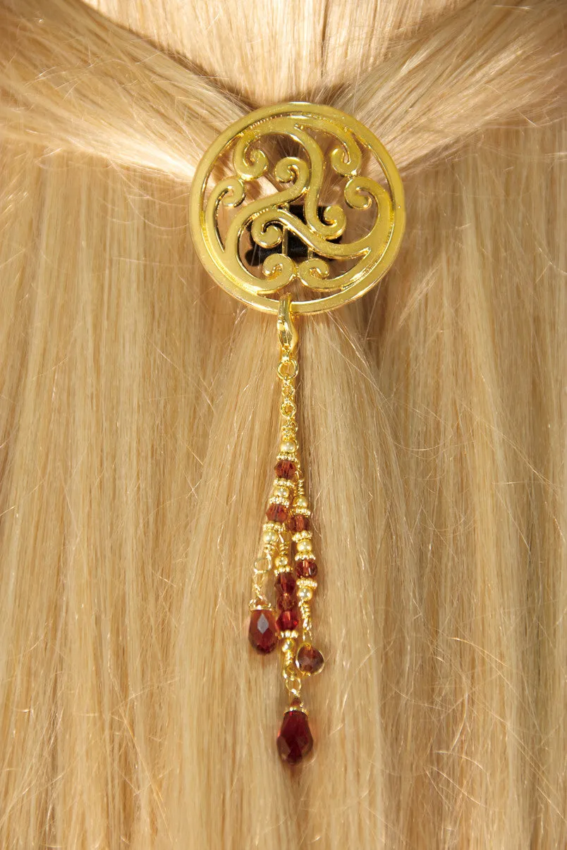 Hair Hook Gold Celtic with Bead Charm Ponytail Holder