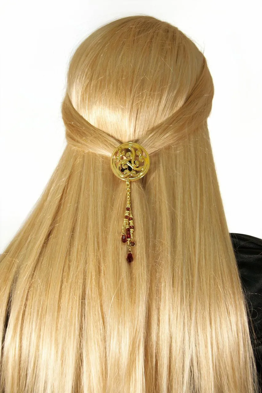 Hair Hook Gold Celtic with Bead Charm Ponytail Holder