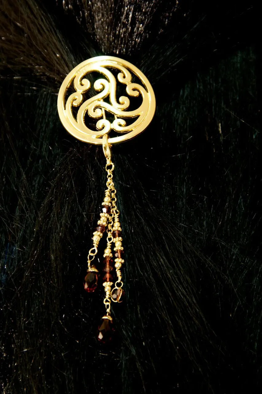 Hair Hook Gold Celtic with Bead Charm Ponytail Holder