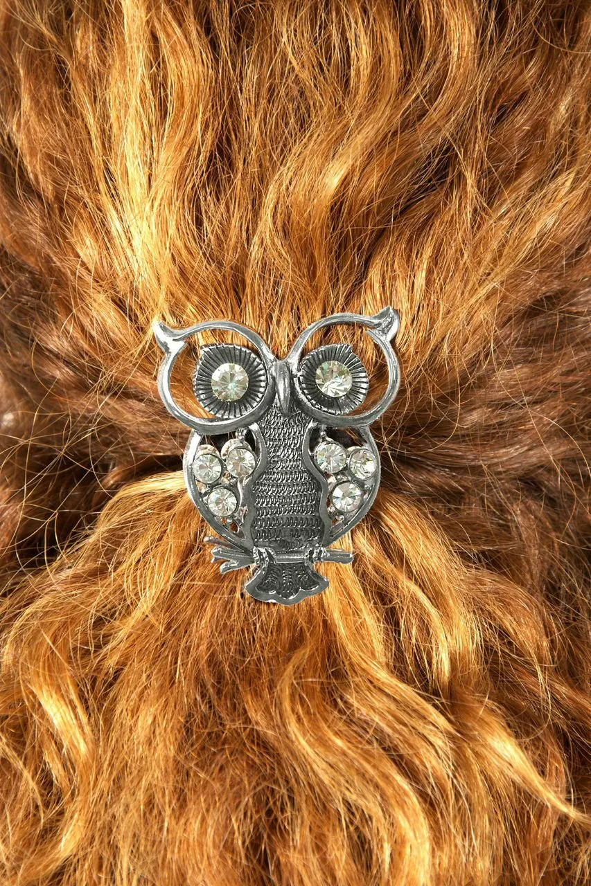 Hair Hook Owl with Diamond - Silver Ponytail Holder