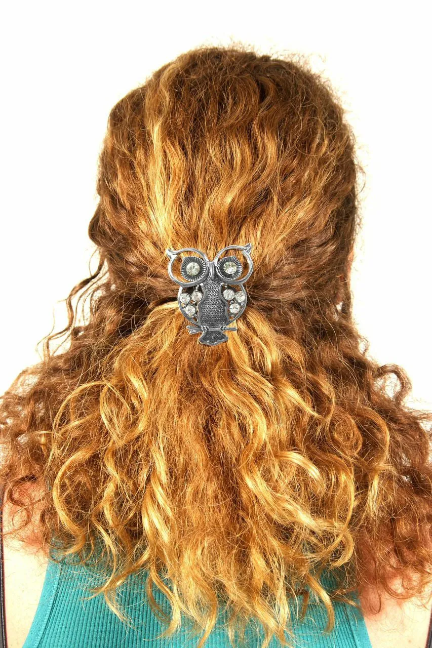 Hair Hook Owl with Diamond - Silver Ponytail Holder