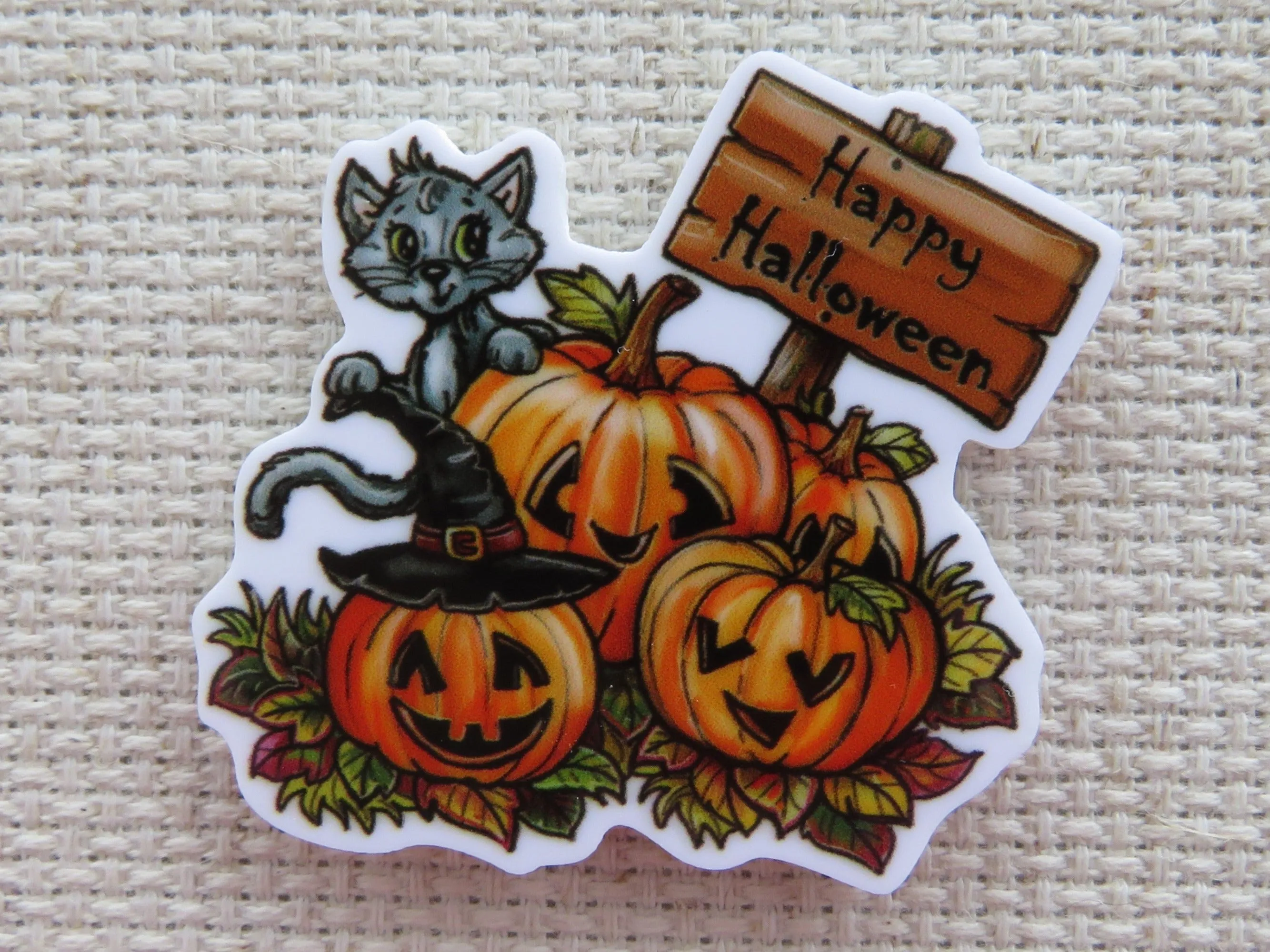 Halloween Cat in a Pumpkin Patch Needle Minder, Cover Minder, Magnet