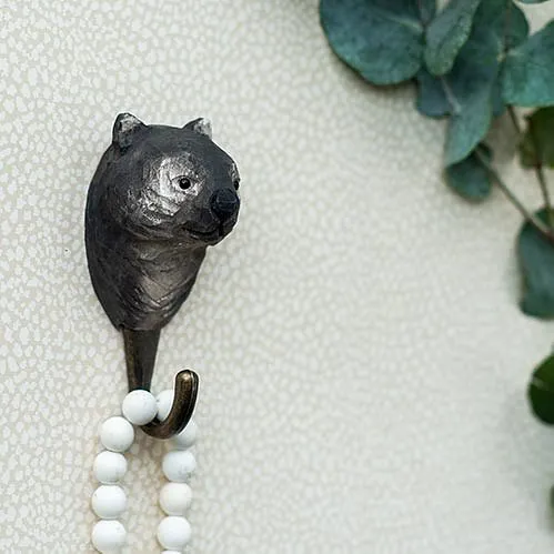 Hand Carved Wooden Wall Hook - Wombat