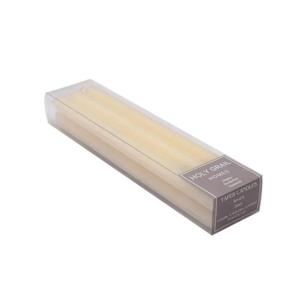 Holy Grail Homes Nordic Tall Candles | Ivory Tall Candles | Unscented Tall Candles | Paraffin Palm Wax | Dripless & Smoke-Free | Taper Candle | Set of 6 | Size : 0.78" Diameter x 11.29" Height