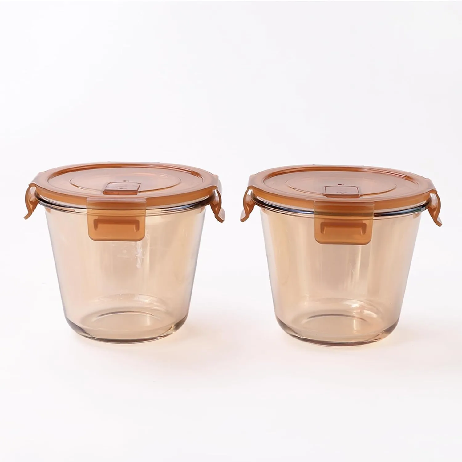 Homestic Pack of 3 Borosilicate Glass Kitchen Containers Set with Airvent Pp Lid | Airtight Round Fridge Storage Boxes for Grains, Pulses, Spices, Snacks | 610 ml Each | Light Orange