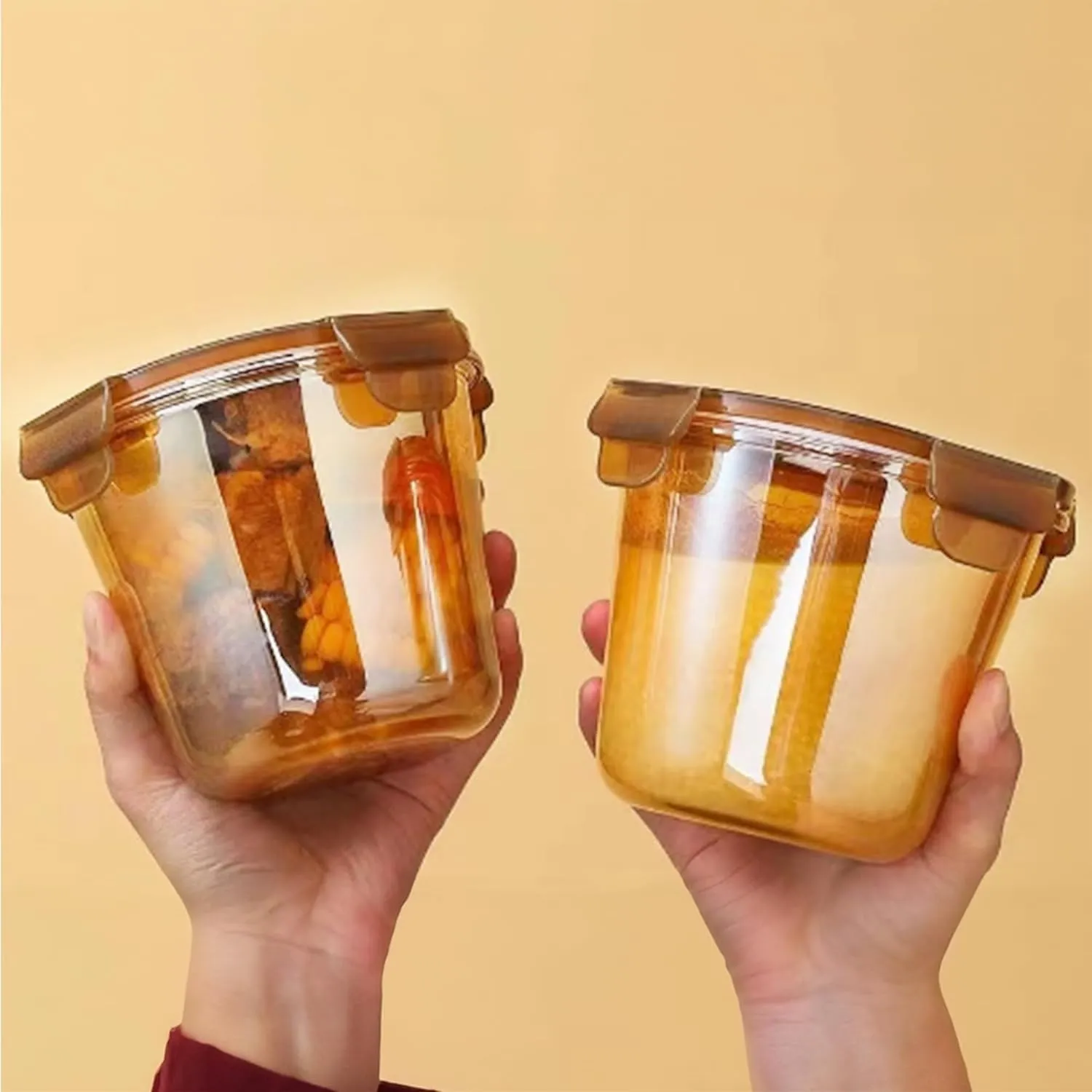 Homestic Pack of 3 Borosilicate Glass Kitchen Containers Set with Airvent Pp Lid | Airtight Round Fridge Storage Boxes for Grains, Pulses, Spices, Snacks | 610 ml Each | Light Orange