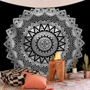 Indian Mandala Tapestry Black and White Star Psychedelic Wall Hanging Boho Decor