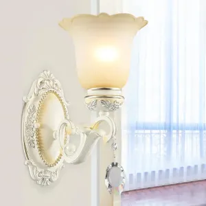Ivory Flower Wall Sconce Light with White Glass and 1/2 Lights for Traditional Living Rooms