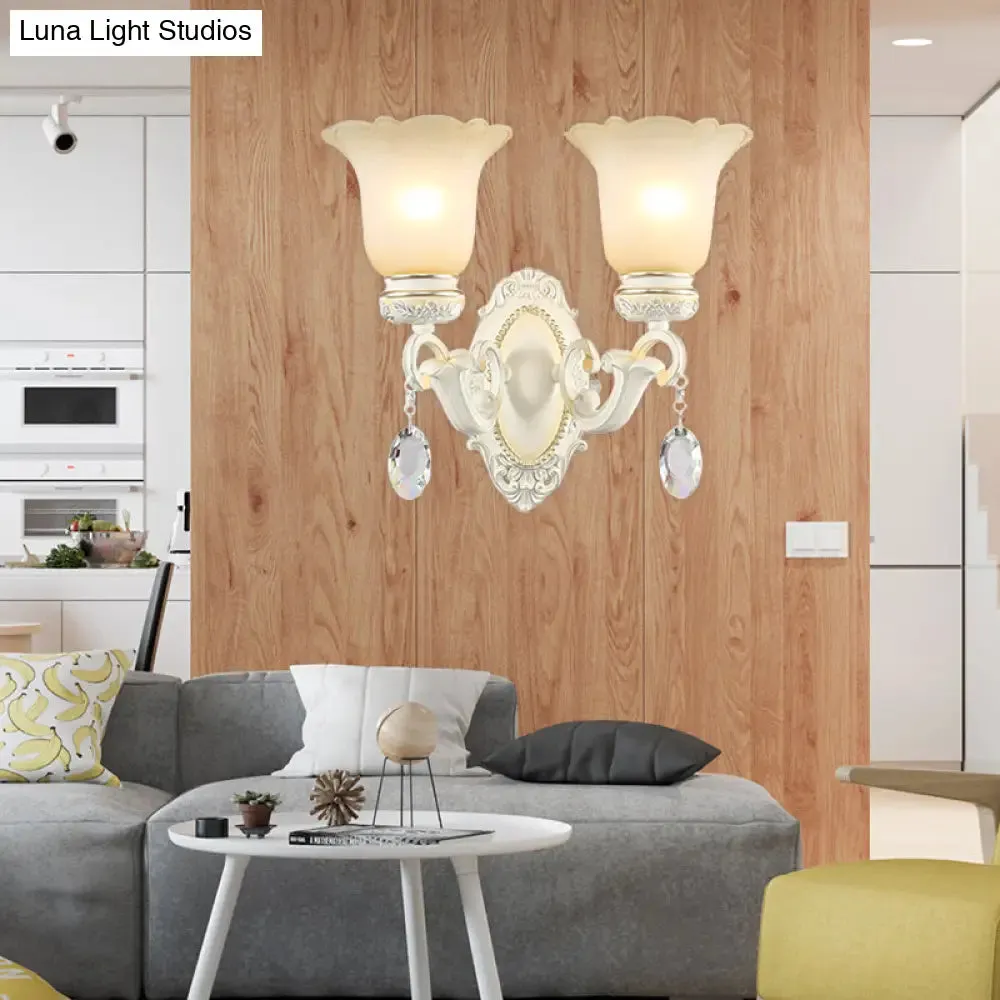 Ivory Flower Wall Sconce Light with White Glass and 1/2 Lights for Traditional Living Rooms