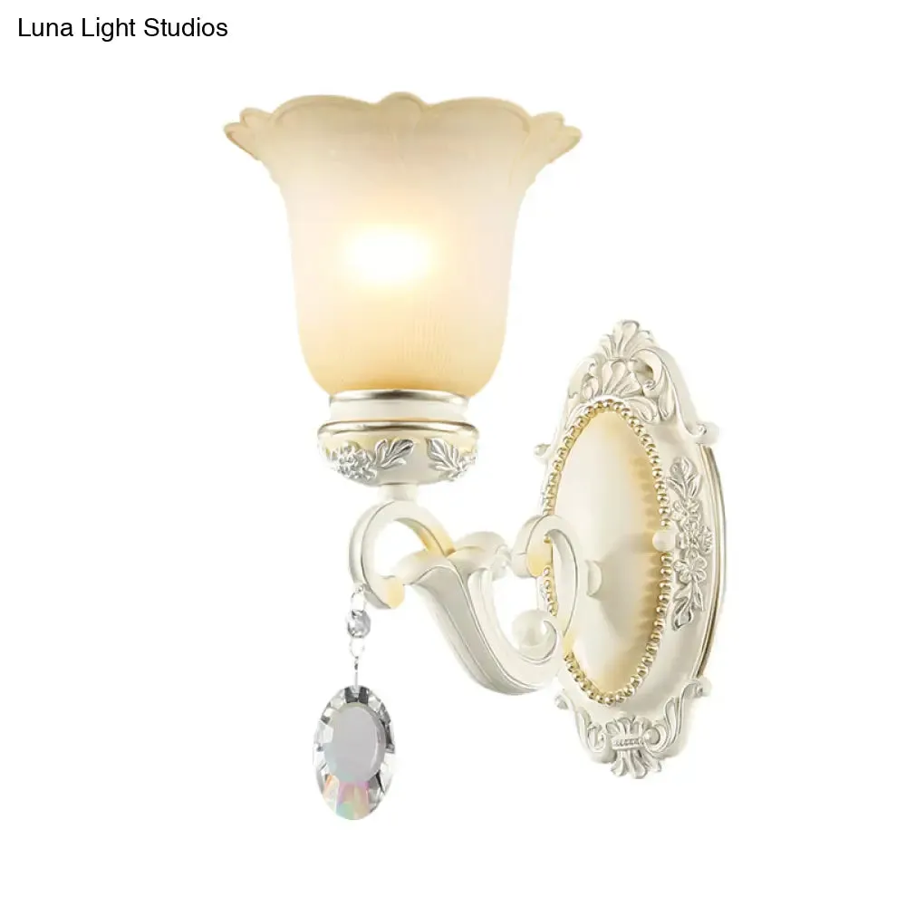 Ivory Flower Wall Sconce Light with White Glass and 1/2 Lights for Traditional Living Rooms