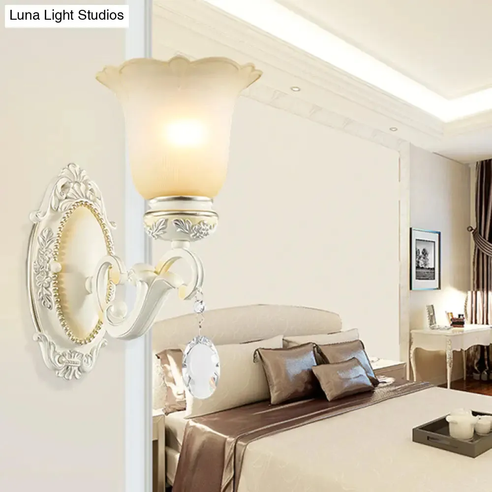Ivory Flower Wall Sconce Light with White Glass and 1/2 Lights for Traditional Living Rooms